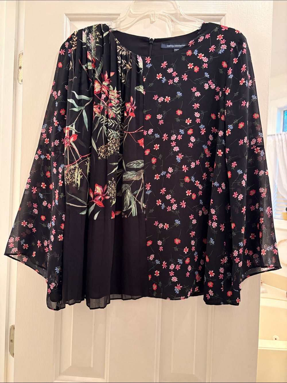 French Connection Black Floral Pleated Front Blouse